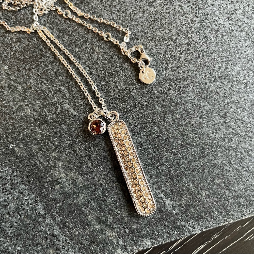 [boutique] silver crystal bar pendant necklace zircon tourmaline